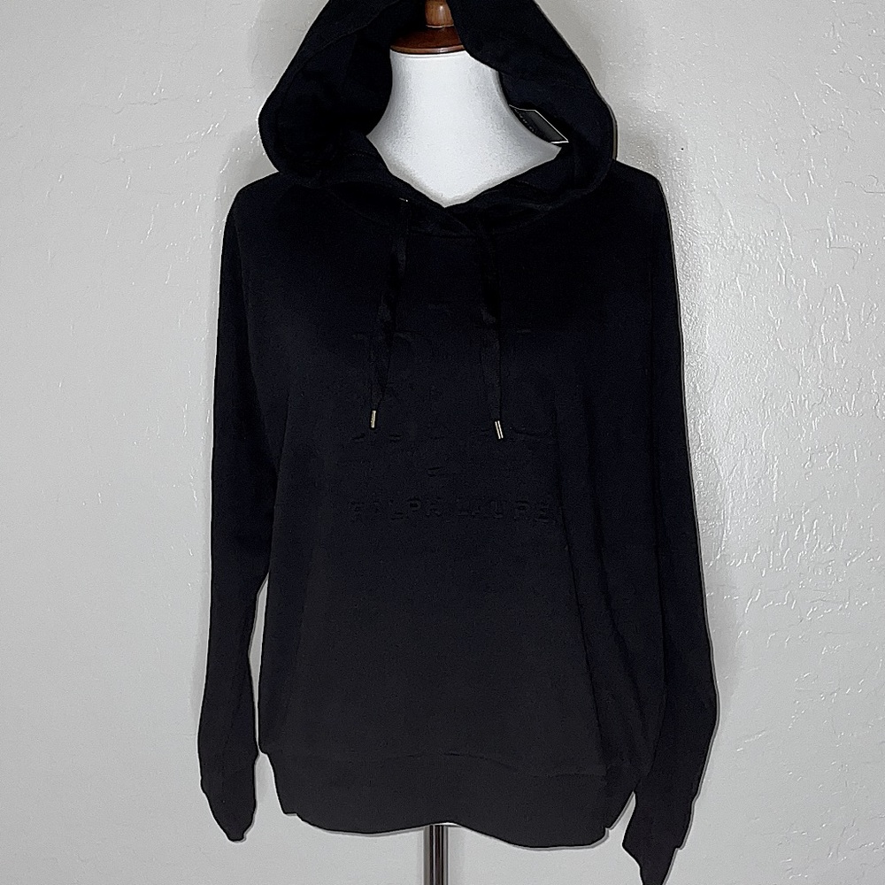 New! Lauren Ralph Lauren Embossed Logo Hooded Sweatshirt Black Sizes L & XL🖤 - Picture 8 of 16